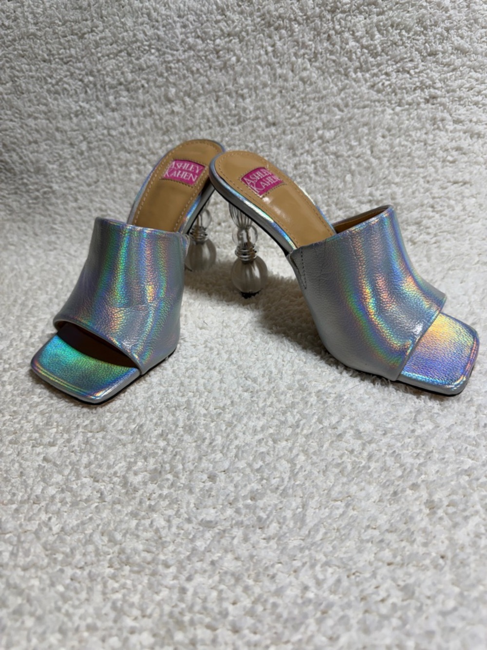 Y2K Holographic Mule Heels Sculptural Heel Iridescent Size 4
